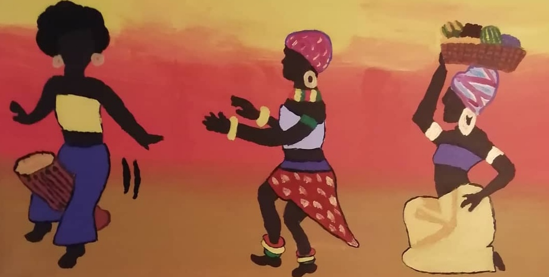 "The Peace Offering"(2020) acrylic paint on canvas 40cm x 90cm entered into a charity's exhibition last year but because of lockdown nobody saw it so didn't sell so they have to keep it until it does sell to get commission .