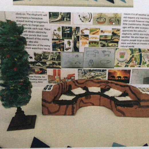 Public bench design incorporating solar panels.